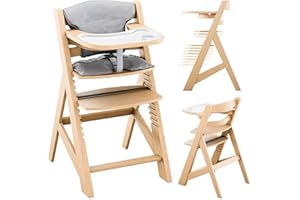 TULANO Morsel 40 | Kinderhochstuhl mit 3-Punkt-Gurt | Verstellbar & mitwachsend ab 6 Monaten bis 12 Jahren | Kombihochstuhl mit Schutzbügel und abnehmbarem Essbrett | Holz Natur