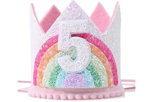 JIOLINK Corona Compleanno Bambina, Coroncina Bambina 1 Anno, Corona di Compleanno Arcobaleno con Elastico, Decorazioni per Feste Compleanno, Carnevale
