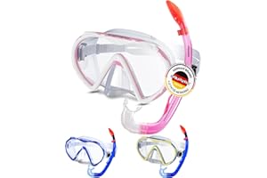 AQUAZON KORFU Wysokiej jakości zestaw do snorkelingu, zestaw do nurkowania, zestaw do pływania, gogle do snorkelingu ze szkłem hartowanym, fajka z półsuchym topem dla dzieci, młodzieży od 7-12 lat.