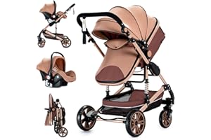 Veitoalioy Passeggino 3 in 1 Trio Neonati, Per Neonato 3 in 1 Passeggini, Carrozzino multifunzione, Passeggino Pieghevole (739 Beige)