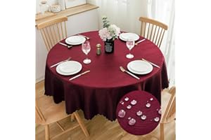 SPRICA Round Jacquard Tablecloth 160cm Water Resistance Solid Colour Table Cover, Water Ripples Pattern Design, Machine Washable, Diameter 160cm, Wine Red