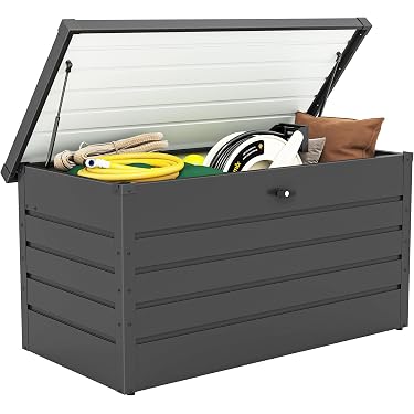 Coffre De Rangement Extérieur 96L HOMASIS - Banc Assis 150kg, Imperméable PP, Verrouillable, Noir
