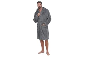 Toro Rocco Dressing Gown Mens Fleece Gowns Hooded Bath Robe Black Grey Robes Bathrobe for Men