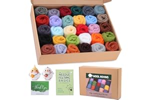 Reovin Filzwolle in 30 Farben, Wollvlies Zum Filzen, Nadelfilzwolle, Nadelfilz-Starterset Für Anfänger Mit Anleitung, Dankeskarte Für Nadelfilzen Und Zubehör