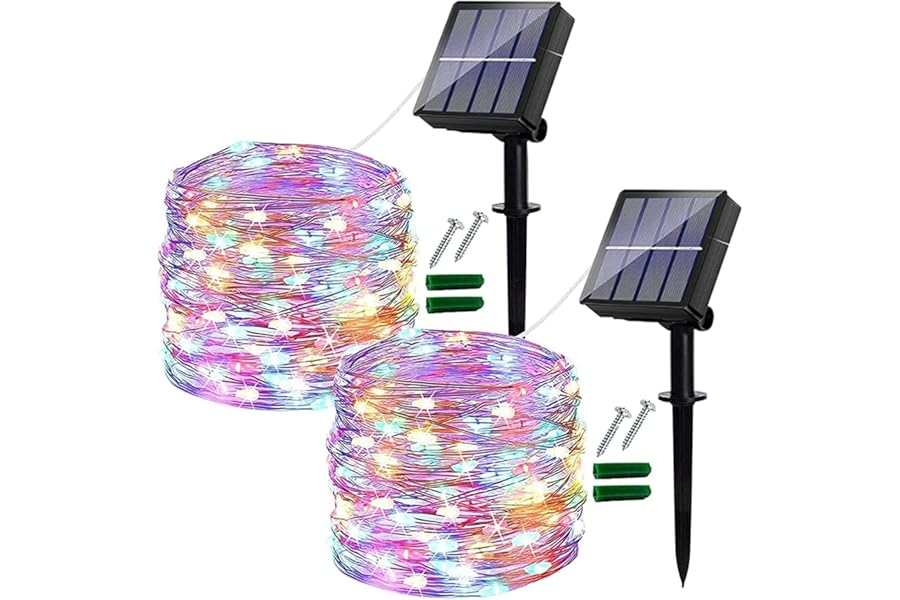 Ligarko Solar Fairy Lights Outdoor, 2 Pack Total 240 LED/80FT Garden Lights Solar Powered Waterproof, 8 Modes Copper Wire Decorative Solar String Lights for Trees, Garden, Party (Multi-Coloured)