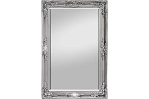 ‎ROCOCO BY CASA CHIC Rococo by Casa Chic - Silberner Shabby Chic Wandspiegel - 90 x 60 cm - Handgefertigter Spiegel - Barock - Groß - Massivholz - Antik Silber