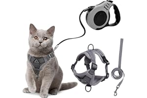 TYXHXTF Pettorina Gatto con Guinzaglio per Gatti Allungabile, Imbracatura per Gatti Antifuga, con Riflettente, Morbido Traspirante Pettorina Gatto, per Cuccioli Passeggiate all'aperto (Grigio)