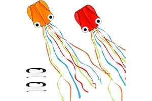 YSBER 2 Pack Large Octopus Kites 13.8ftx2.3ft - 3D Mollusc Octopus with 157 Inches Long Colorful Tail Easy to Fly Come with Handle & 328ft String for Kids Adults Outdoor Activities Beach Park Trip
