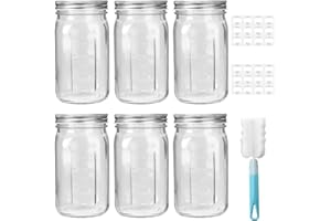 CulnCraz 1000 ml Glass Mason Jars, 6 Pack 32 oz Wide Mouth Glass Canning Jars with Silver Aluminum Lids and Bands, Airtight Jars for Food Storage, Canning, Fermenting, Pickling, Decor