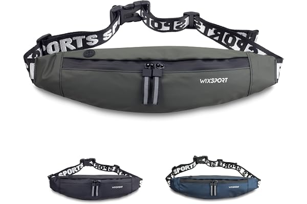 WIXSPORT Sac Banane Homme Sport (Vert Armée), matière Souple et imperméable. Ceinture de Course Running, Poche intérieure, Large Sangle réglable Taille 70 à 120cm, pour randonnée, Loisirs, Jogging