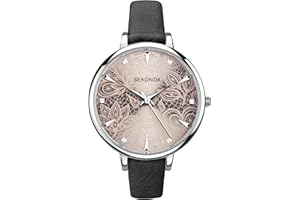 Sekonda Editions 37mm Ladies Silver Case Watch Grey Lace Patterned Dial Three Hand Analogue Quartz with PU strap