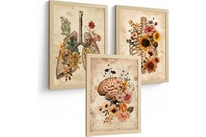 Nacnic Set Med 3 Väggkonsttryck Med Mänsklig Anatomi, Blommiga Vintagemotiv, Affischer Och Dekorativa Bilder Med Lungor, Revb