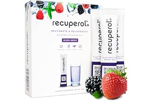 Recuperol Rehydration & Recovery Electrolytes Powder Supplement for Dehydration, Replace Electrolytes (Mineral Salts) & fluids, Zinc, Vitamin C, B12, D3, Potassium, Mixed Berry - 20 Sachets