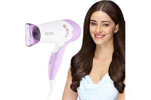 VEGA Insta Glam Foldable 1000-1200Watts Hair Dryer for Men & Women, 2 Heat & 1 Speed Settings (Low & High), Perfect Blow Dry & Style, Compact Hair Dryer for Travel & Home Use (VHDH-20) Made In India