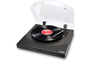 ION Audio Premier LP – Platine Bluetooth, avec 3 vitesses et enceintes stéréo, USB pour convertir des vinyles aux formats numériques, sortie RCA, sortie casques, Finition noire