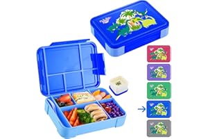 waziwe Brotdose Dino, Brotdose Junge, Bento Box Kinder, Brotdose Kindergarten, Brotdose Kinder Mit Fächern,Brotdosen Kinder, Personalisierte Brotdose Kinder, Brotdosen Mit Trennfächern,Brotdose Flach