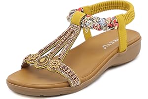 Meik Mangni Mujer Sandalias Planas Verano Bohemio Sandalias de Playa Punta Abierta Clip Toe Pisos Cómodo Casual Zapatos 36-42 EU