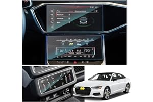 SKTU Displayschutzfolie kompatibel mit Audi A6 / A7 2019-2023 2024 Oberer Bildschirmfilm 10,1'' + unterer Bildschirmfilm Schutzfolie 8,6'' + Klimaanlagenfolie aus gehärtetem Glas Kratzfest
