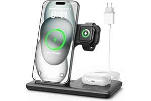 Caricatore Wireless Caricabatterie Magnetico - 3 in 1 Ricarica Base Senza Fili Stazione 15W Replacement for iPhone 16 15 14 13 12 11 Pro Max Plus, Watch Ultra 10 9, Earbuds con 20W Presa e 1M Tiuruku