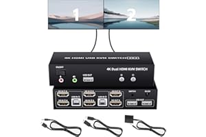 Bolaazul KVM Switch 2x2 HDMI USB 2.0 - 2 Puertos 4K @ 60Hz, Conmutador Para 2 PC y 2 Monitores, Teclado y Ratón