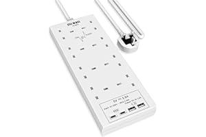SE UKASE Extension Lead with USB Slots, 8 Way Socket Surge Protection with 4 USB Charger(2C+2A) Multi Plug 2990W Safety Shutter with 2M Extension Cord for TV PC Laptops Tablets