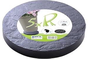 EDA - Support à Roulettes pour Plantes Ø 30 cm - 5 Roues Multidirectionnelles - Charge de 150 kg - Décor Imitation Pierre - Gris ardoise