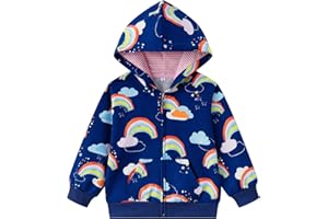 Dinopjs Little Girls Hoodie Kids Zip Up Jumper Rainbow Hoodies Sweatshirt Toddler Cotton Long Sleeve Hooded Tops for Girls 2-7 Years