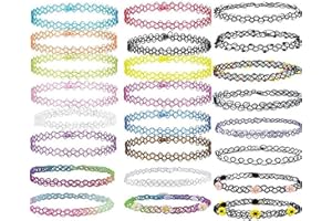 DAQIEPIN 24 Pezzi Collane Girocollo Set Velluto, Elasticizzata Vintage Tatuaggio per Donna Ragazza - Stile Punk Gotico Retrò