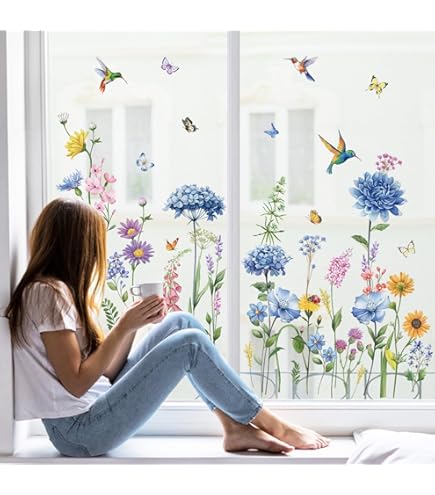 Wondever Adesivi Da Finestra Fiori Rosa - Vetrofanie Facili Da Applicare E Rimuovere