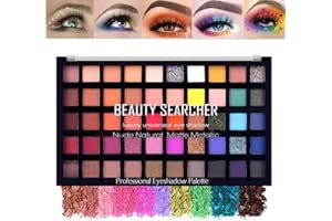 BEAUTY SEARCHER Palette di ombretti trucco professionale, 50 colori di pigmenti pressati opachi luccicanti, ombretto liscio, palette di trucco in metallo nudo a lunga durata impermeabile