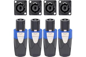 Greluma Juego de 4 Kit de conectores Speakon, conector de altavoz de 4 pines con cierre giratorio y conectores para montaje en panel, compatible con NL4FC, NL4FX y NL4MPR