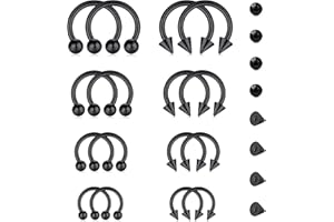 Rajnard Anello del naso Piercing e sostituzione Palla Argento Nero 16G Acciaio Chirurgico Ferro di cavallo Setto Labbro Elice Cartilagine Tragus Daith Orecchini 6 8 10 12mm per donne e uomini