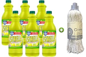 PoliChollo Estrella Detergente y Lejía con Aroma a Limón 1430 ml - Pack de 6 - Limpieza Profunda, Elimina Manchas y Desinfecta, Ideal para Cocinas y Baños + Fregona Cisne