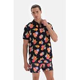 Dagi Erkek &Ccedil;i&ccedil;ek Desenli Pike Polo Yaka TShirt Lacivert - Pembe S