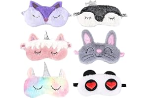SIKAMARU 6 Packungen Augenmaske zum Schlafen Annimal Eye Mask Plüsch Cartoon Einhorn für erwachsene Kinder