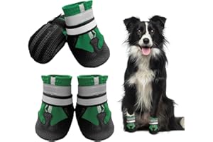 NeuWook Stivali per Cani, 4 Pcs Scarpe per Cani Impermeabili con Cinturini Riflettenti, Suola Antiscivolo Protezioni per Zampe Stivali per Cani di Taglia Piccola e Media (XL, Verde)