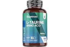 WeightWorld L-Taurine 1000mg Capsules - 180 Capsules - 3 Months Supply - Amino Acid Taurine Supplement - Easy to Take - Vegan-Friendly, Non-GMO & Gluten-Free - for Men & Women - Made in EU