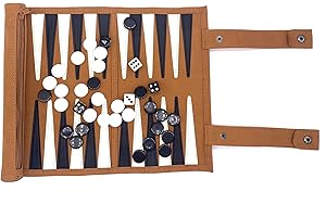 TOURKING Travel Backgammon Set, Portable 18.5inch Leather Backgammon Sets, Roll-Up Travel Backgammon Game, Tactical Board Game Ideas (Brown Leather)