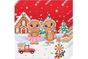 COSORO 20Pcs Christmas Party Paper Napkins Xmas Serviette Napkin,Merry Christmas Table Decorations Gingerbread Man Pattern Napkins Tissue Paper Luncheon Dinner Napkins for Christmas Party Supplies