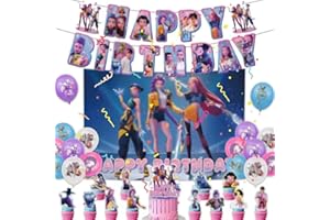 SRCASY Demon Hunters Geburtstags Deko,Demon Hunters Merch mit Happy Birthday Banner,Buchstabenballons und Dämonenjäger Tortenaufsatz für Partydekorationen,Children Fans Boys Geburtstags feiern usw.