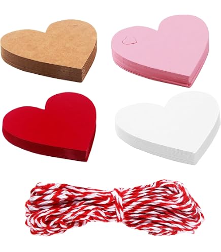 220 Stück Herzförmige Geschenkanhänger | Aus Papier, In Rot & Rosa | Mit Baumwollseilen | Für Geschenke, Preisschilder & DIY