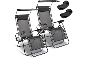 Garden Mile Juego de 2 tumbonas Negras de Gravedad Cero para el Sol, 2 Unidades, sillas de salón textoline, Muebles de jardín para Exteriores, Asientos Interiores, tumbonas, reclinables