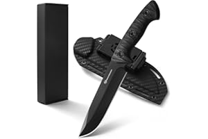 DRACHENADER XR-B01 Cuchillo de caza con funda - Full Tang Outdoor Messer, 25,7cm longitud total, mango ABS, Full-Schwarz, Se puede llevar cruzado en el cinturón