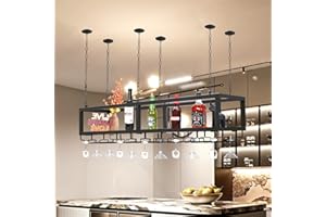 RAJYQODIS Botellero Soporte Para Copa de Vino Colgante, Estante de Copa de vino de Techo Industrial, Estante de Decoración de Botellas de Vino de Altura Ajustable, para Bar, Restaurante, Cocina (120cm)