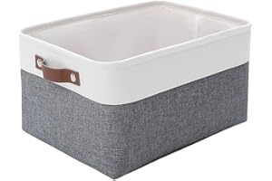 Mangata cajas de almacenamiento de tela para ropa, juguetes, cestas de almacenamiento decorativas con asas de piel sintética, gris frío(Grande, 1 paquete)