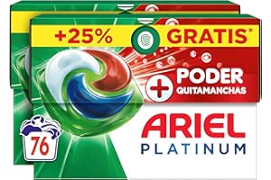 ARIEL PODS Platinum Detergente Lavadora Liquido 76 Capsulas/Pastillas, Jabon Extra Poder Quitamanchas, Limpieza Profunda