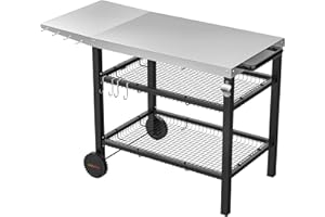 Onlyfire Amélioré Chariot de Barbecue, Desserte Cuisine Inoxydable pour Plancha, avec Table d'appoint, Panier de Rangement à Deux Couches et Porte-ustensiles,