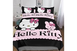 Entemah Hello Kitty Set Di Biancheria Da Letto 3D, 3 Pezzi Set Copripiumino Cartoon Cat Con Federe in Microfibra Ragazzi Ragazze Bambini Adolescenti King（220x240cm）
