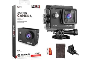 SJCAM SJ4K Cámara Deportiva 4K 30FPS,40MP WiFi Camara 170°Gran Angular, 2.4G Remoto,Control Remoto EIS Mejorado, Cámara Acuática Sumergible de 30M/98ft con 2 Baterías y Accesorios Kit