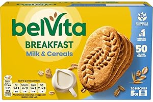 Belvita Breakfast Biscuits Cereals & Milk, Nutritious Morning Treat (5 x 45 g Biscuits)